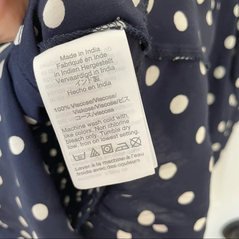 J. Crew Navy Cream‎ Polka Dot Smocked Cropped Peplum Top XXS